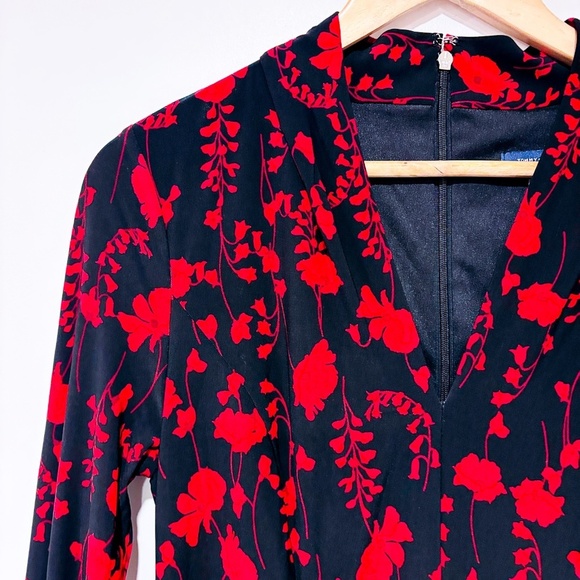 TOMMY HILFIGER Black & Red Pleated Floral Midi Dress - Picture 5 of 11